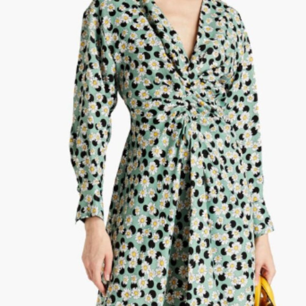 Dress  Polka-dot  Floral-print  Linen-blend  Ruched  Pleated back  Partially ela - Picture 5 of 15